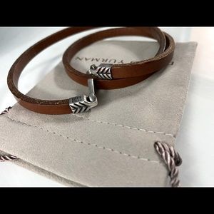 David Yurman Chevron Double Wrap Leather Bracelet-TAN